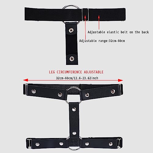 2 Stück Leder Bein Strumpfband Schwarz Verstellbares Strumpfband Doppellagiges Gothic Oberschenkel Strumpfband Anti Rutsch Clip Damen Halloween Rave Karneval Cosplay Party Zubehör