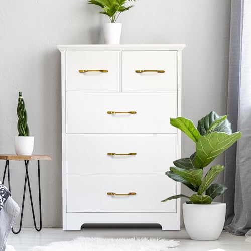 NEDYO White Dresser, 5 Drawer Dresser Chest of Drawers, Modern
