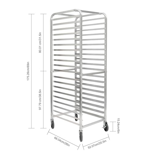 Kaichenyt 20 Tier Mobile Bakery Rack, Aluminum Trolley Storage Cooling Rack w/Lockable Casters, Sheet Pan/Bun Pan Rack for Donuts Bread Cool Pastry Cookies Bread Dough Pizza