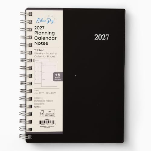 Image of Blue Sky 2027 Weekly and Monthly Planner Calendar Notes, Includes January 2027 - December 2027, 5.875 inch x 8.625 inch, Flexible Cover, Wirebound, 30 Extra Notes Sheets, Laminated Tabs, Enterprise