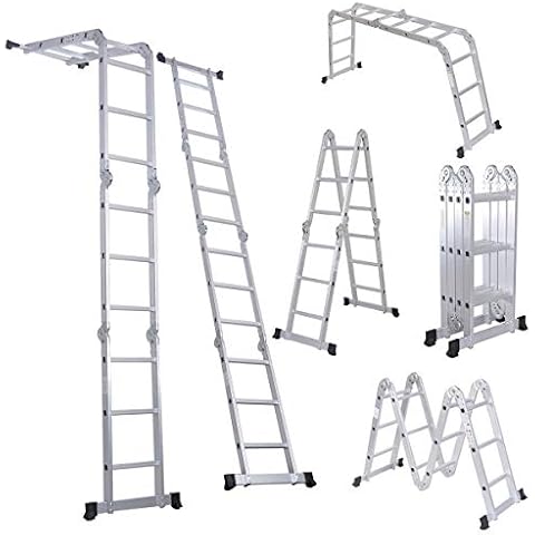 Comie 330lb 12.5ft Multi Purpose Aluminum Extension 7 in 1 Folding Step Ladder Foldable Lightweight Scaffold Ladder Cover