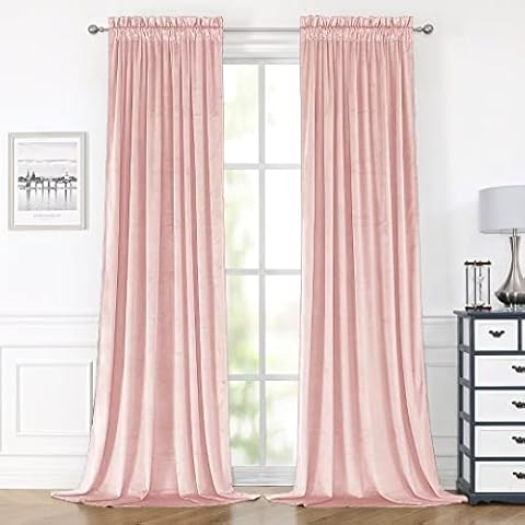 YURIHOME Pink Velvet Curtains 84 Inches for Bedroom, Thermal Insulated Curtains- Room Darkening Sun Blocking Rod Pocket Window Drapes for Living Room, 2 Panels, 52 x 84 Inches Cover