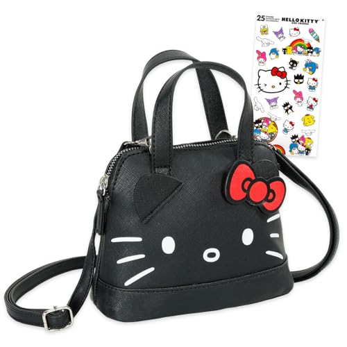 Hello Kitty Bolsa de couro sintético para mulheres adolescentes - Pacote com bolsa Hello Kitty transversal, adesivos, mais | Bolsa Sanrio Acessórios de viagem