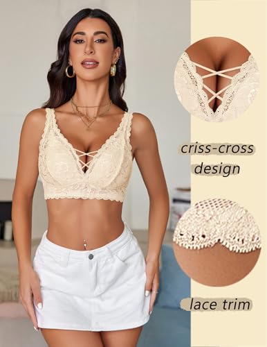 Image of Avidlove Lace Bralette for Women Sexy Unpadded and Unlined Wireless Bra V Neck Criss Cross Everyday Lingerie Bralettes