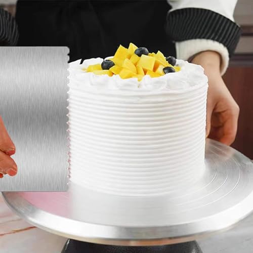 3 Stück Tortenspachtel Kuchenschaber Edelstahl 22X 8cm Silber für verschiedene Formen von Kamm-Kuchenrändern, tortenspachtel kuchenschaber Tortenausstecher für Mousse Buttercreme Tortendekoration 6