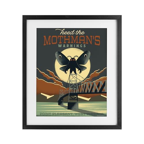 Design by Omar Escalante - USA Made Hanging Wall Art - 'Cryptid Tourism West Virginia', Framed Print Under Glass, Black, 17 x 21 From Stupell Industries