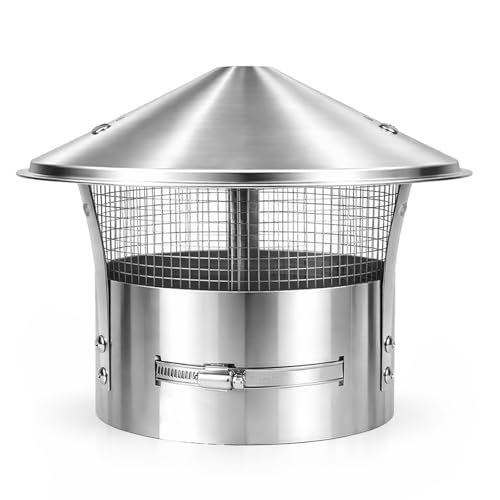 PAODIJO Rust-Proof 8 inch Chimney Cap -Adjustable Stainless Steel Chimney Cover with Dense Mesh, Blocks Leaves & Small Animals, Easy Install Silver Mobile Home Chimney Cap for Outside Use