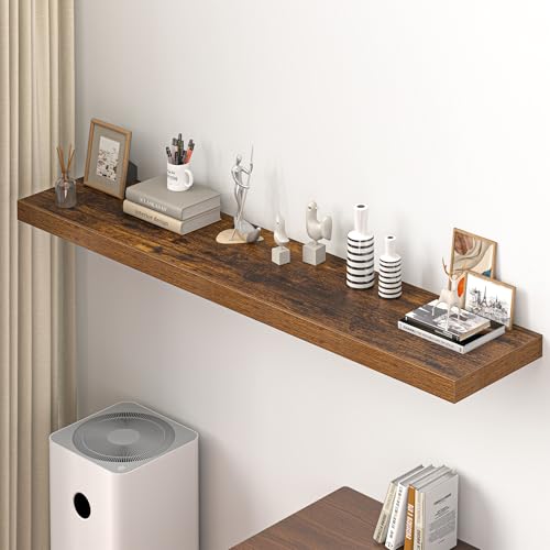 Image of Dreamland 72 inch Floating Shelves for Wall, 12 inch Deep Thicker Floating Shelves, Wall-Mounted Shelves for Bedroom, Living Room, Kitchen, Bathroom,Rustic Brown - Set of 1