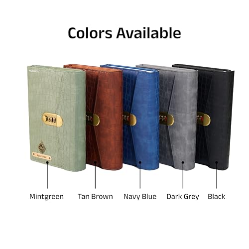 Image of AICA Personalized Name & Charm Lock Leather Diary A5-230 Pages with Locked Password Combination | Customized Daily Journal Notes Gift for Men Women Corporates Boss Staff Manager Colleagues (MintGreen)
