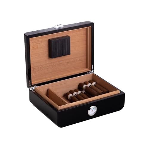 Bey-Berk Dylan Black Carbon Fiber Cigar Humidor – Holds 40 Cigars, Cedar Lining, Hygrometer, Desktop Storage Box