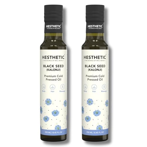 Image of HESTHETIC Cold Pressed Black Seed Oil Pack of 2 x 250ml for Hair, Skin & Scalp | Pure Kalonji (Nigella Sativa) Beauty Oil - Thymoquinone Rich | Glass Bottle | Pre-Wash Ritual & Facial Massage Use