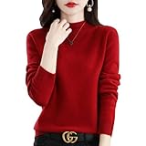 RUCPUW 100% Merino Wool Sweaters Women's Fall Winter Warm Soft Knitted Loose Pullover Turtleneck Long Sleeves(001,Wine Red,XL)