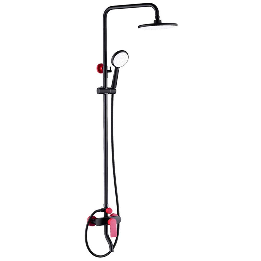 Ensemble de douche mitigeur de pluie noir et rouge LUNEZY avec robinet baignoire