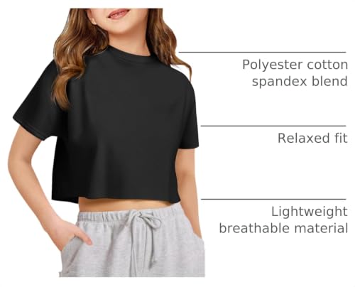 Image of Girls Athletic Oversized Crop Tops Kids Drop Shoulder Short Sleeve T Shirts Workout Tees 5-14 Years
