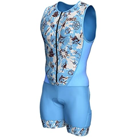 Zimco Elite Triathlon Suit Men Padded Triathlon Tri Suit Race Suit Swim Bike Run (Small, Sea Pirates) Cover