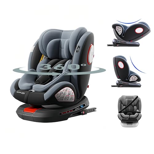 Aveainelle Silla De Auto Giratoria De 360 Con Reposacabezas Ajustable, Asiento De Bebé Ajustable Multifunción, Funda De Tela Extraíble Para El Asiento Grey