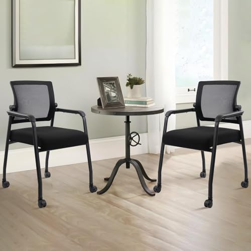 Image of KLASIKA Ergonomic Mesh Back armChairs with Non-Slip Mute Casters and Upholstered Fabric Thickened Seat, Reception Guest Chair with Lumbar Support for School Church Office Conference Room, Black 2Pack
