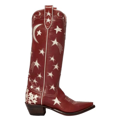 Womens Embroidered Cowboy Boots Almond Round Toe Pull On Cowgirl Boots Moon and Star Inlay Western Boots4