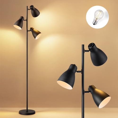 Home Sweet Home Lampadaire Vintage 3 Flammes Noir, Lampadaire Industriel avec 3 Ampoules LED E27 Incluses – Lampe sur Pied Rétro en Métal 165.8cm pour...