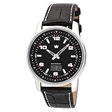 Schwarzes Zifferblatt, weiße Ziffern und Indizes, Zeiger Alu matt, 2 versenkte Drücker