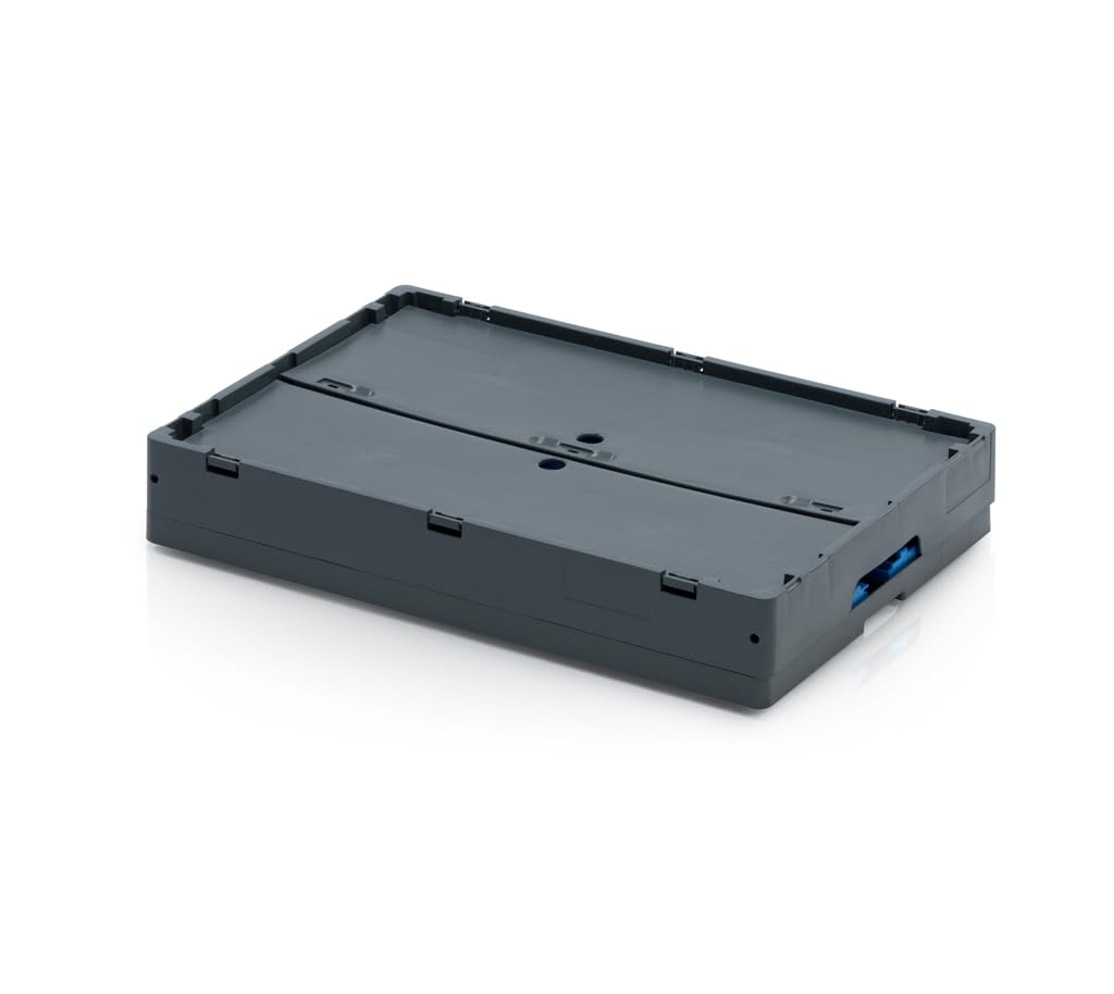 1a-TopStore Großvolumen-Faltbox 60x40x42 cm MIT anscharniertem Klappdeckel, Blau-Grau, Profi-Qualität mit Verriegelungszug