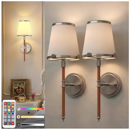 Image of DORESshop Battery Operated Wall Sconce Set of 2, Wireless Wall Light Easy to Install, 7 Color Rechargeable Wall Sconces, Sconce Wall Decor Set of 2 for Bedroom, Living Room, Chrome and Leather, 18.7in