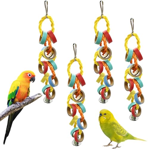 Rebecca online Small Parrot Bagel Chew Rings Hanging Shredding Foraging Bird Toy for Conures Parakeet Cockatiel Budgies Love Birds Canary Cage Accessies (4 Packs)