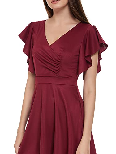 Dghbvs Women's Vintage Wrap V Neck Ruffle Sleeve Casual Swing Dresses With Pocket Fit And Flare Midi Cocktail Party Dress(L,10791-Burgundy) #TOP3