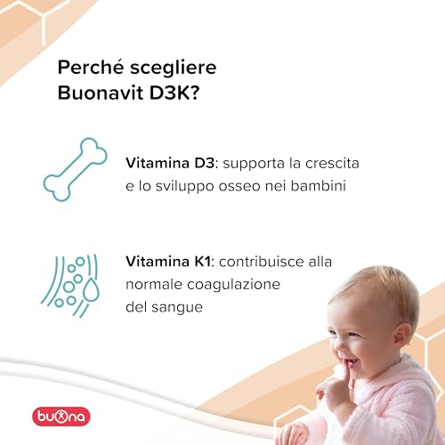 Buonavit D3K Vitamina D Bambini E Vitamina K 12Ml, Vitamina D3 Gocce 400 Ui Al Giorno, Senza Glutine E Lattosio, Vitamina D Gocce, Made In Italy - 2