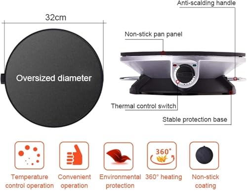 Crepera eléctrica, Plancha Antiadherente con Temperatura Ajustable para panqueques, Tortillas, Pizza y desayunos en casa.,