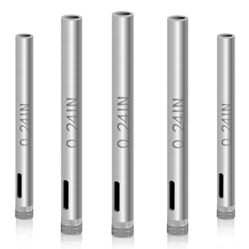 Glass Drill Bit Set, 5 pcs Diamond Drill Bits Hole Saw Bottle Extractor Remover Tool for Glass Marble Granite Fiberglass Ceramic Tile 1/4in 0.24IN (6mm)