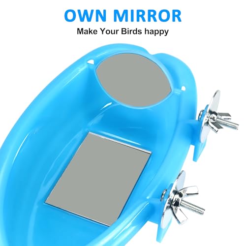 Image of Bird Bath for Cage, Bird Bath Toy with Small Double-Sided Mirror, Birdbath Cage Accessory with Small Bells for Small Birds Parrots Cockatiel Budgies