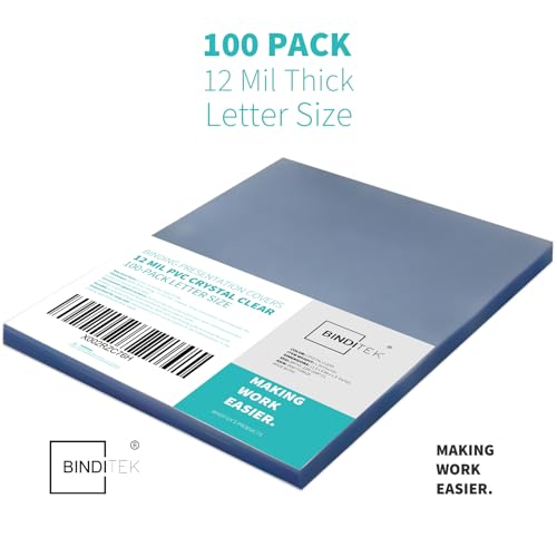 Image of Binditek 12 Mil PVC Binding Covers, 8.5 x 11 Inches, Clear, 100 Pack