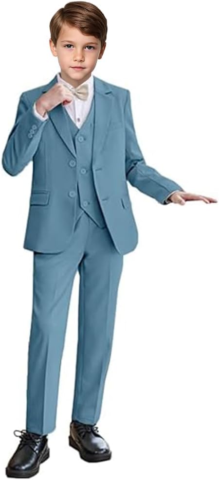 Boys Formal Suit 3 Piece Kids Tuxedo Suits Teen Boys Suits for Wedding Outfits Slim Fit Jacket Vest Pants Set