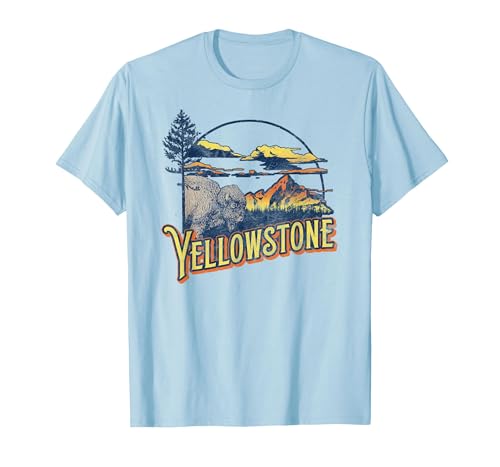 Vintage Yellowstone National Park Retro 80's Style Graphic T-Shirt, Men, Baby Blue, Medium