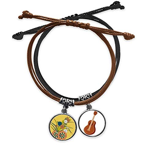 Pulsera de cuerda de cultura japonesa con diseño de flor de otoño y amuleto de guitarra