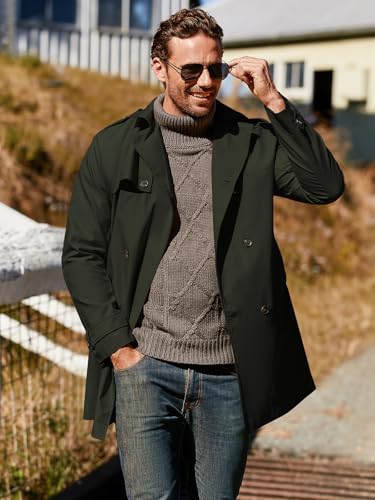 Gafeng Men's Trench Coat Slim fit Double Breasted Belted Windbreaker Lapel Long Jacket Casual Windproof Overcoat3