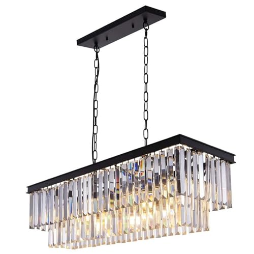 Lustre en cristal moderne à 8 lumières noir rectangulaire pour salle à manger et salon