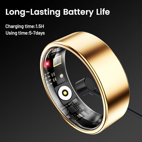 Image of Mirlray Smart Ring for Women & Men, Smart Ring Health Tracker, Blood Oxygen & Heart Rate Monitor, Long Lasting Battery Sleep Ring, Waterproof Fitness Ring (Gold, 7)