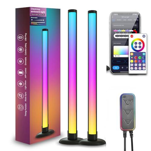 WEITINX 2 Pack LED Light Bars,RGB Gaming Mood Lighting,Dimmable Ambient Light Flow Light Bars 16 Million Colors Multiple Lighting Effects TV Backlights,Remote Control and App Control,Music Sync