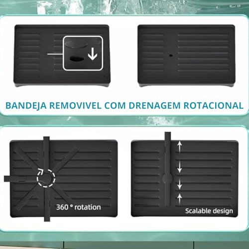 Escorredor de Louça Pratos Cozinha Dois Andares Bandeja Removível Com Escova Para Limpeza (PRETO)