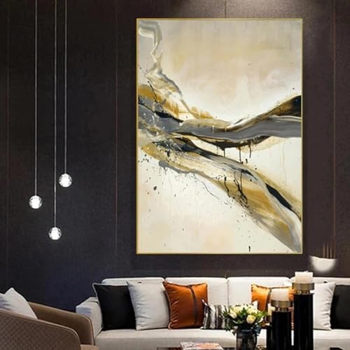 Peinture à l'huile abstraite dorée sur toile 60x90cm duos de tableaux sans cadre pour salon - 5