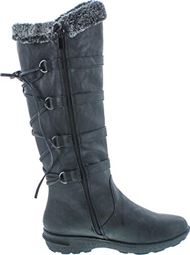 Image of Forever Link Women's Klein-70 Closed Round Toe Buckle Slouch Flat Heel Mid-Calf Boot