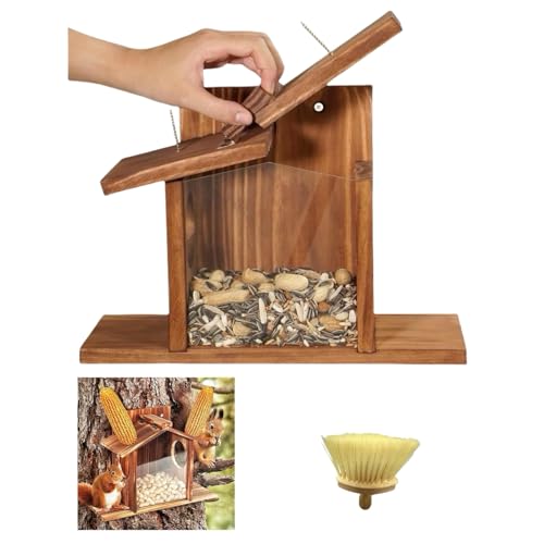 Squirrel Feeder House,Pine Wood,Squirrel Feeder for Outside,Perfect for Storing Nuts and Corn, Insulated and Breathable,Adaptable to All Kinds of Weather