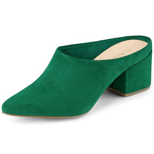 Image of Allegra K Women's Pointed Toe Slip on Block Heel Slide Mules Green