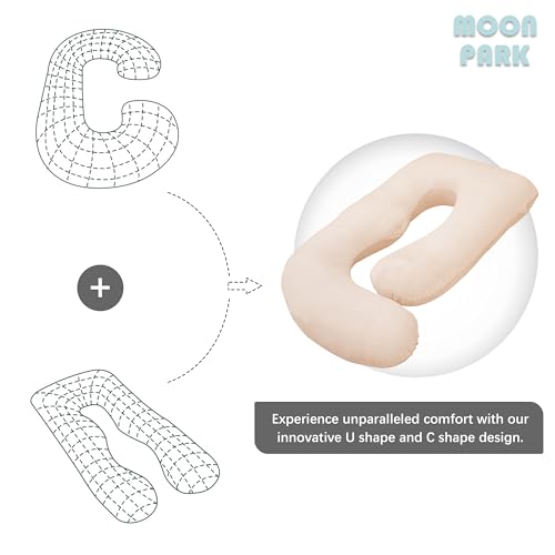 Image of MOON PARK Pregnancy Pillows for Sleeping - U Shaped Full Body Maternity Pillow with Removable Cover - Support for Back, Legs, Belly, Hips - 57 Inch Pregnancy Pillow for Women - Brown