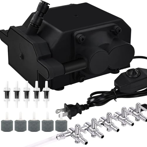 Image of Aquarium Air Pump,Large Hydroponic Air Pump with 5 Check-Value and Air Stone, Aquarium Bubbler Air Pump for Fish Tank Aquariums Hydroponic Systems Pond Aeration 30L /min（475 GPH）