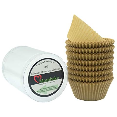 Mombake Premium Natural Greaseproof Cupcake Cases Muffin Paper Baking Cups Standard Size, 200-Count Cover