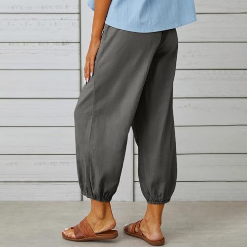 Women's Casual Lantern Harem Loose Capris Pants 2025 Summer Loose Fit Style Flax Ankle Trousers with Pockets4