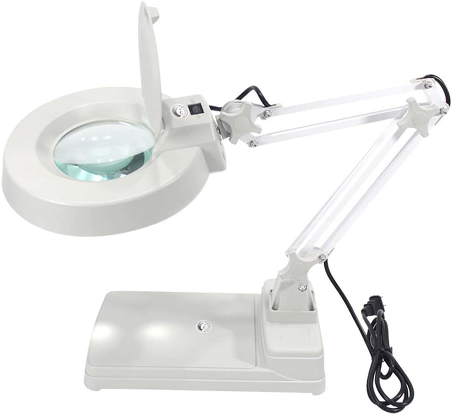 LED Magnifying Desk Lamp 20X Magnifier Light White Glass Super Bright Adjustable Desktop Lamp for Reading Desk Table Craft Task Workbench